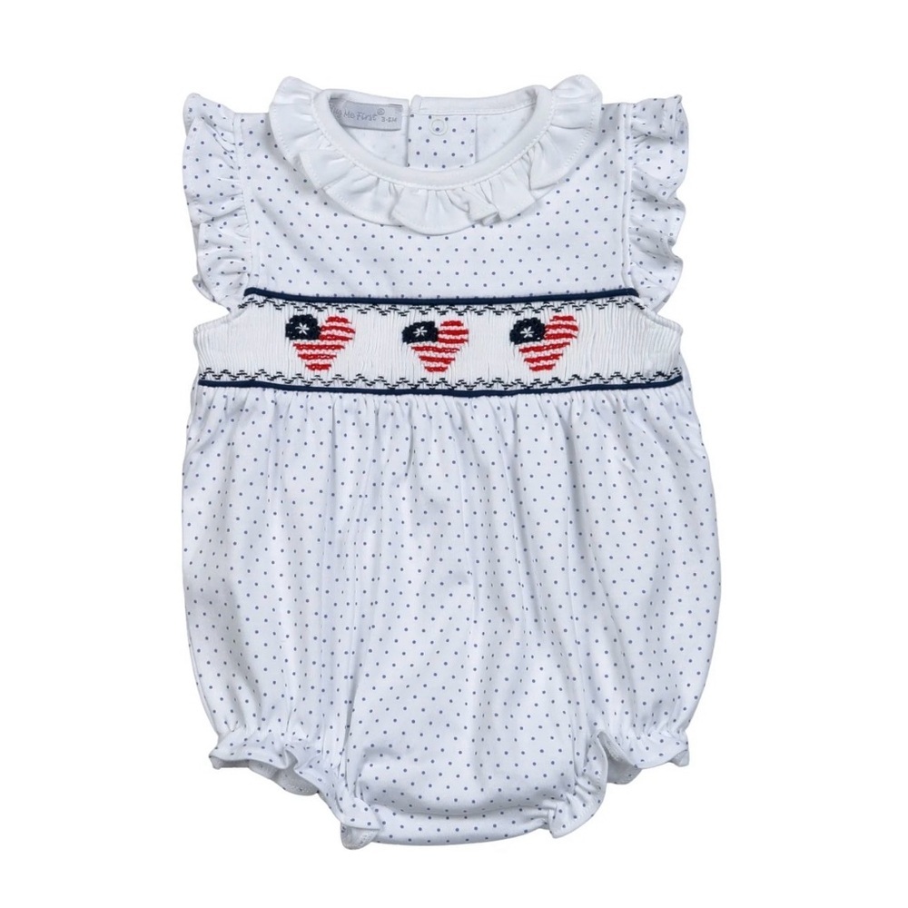 Hug Me First USA Flags Hand Smocked Bubble Romper Size 0-3M